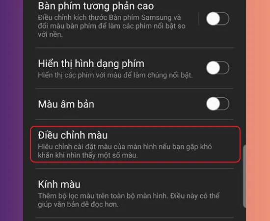 Chỉnh màu màn hình điện thoại samsung