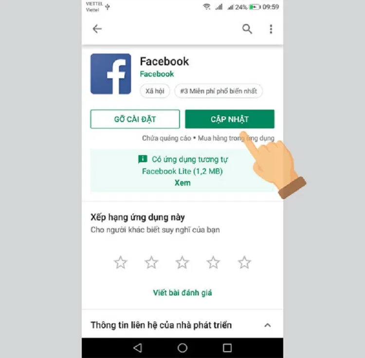 Facebook bị văng ra trên Android